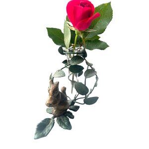 Vintage Wrought Iron Squirrel Small Glass Vase Table Decor